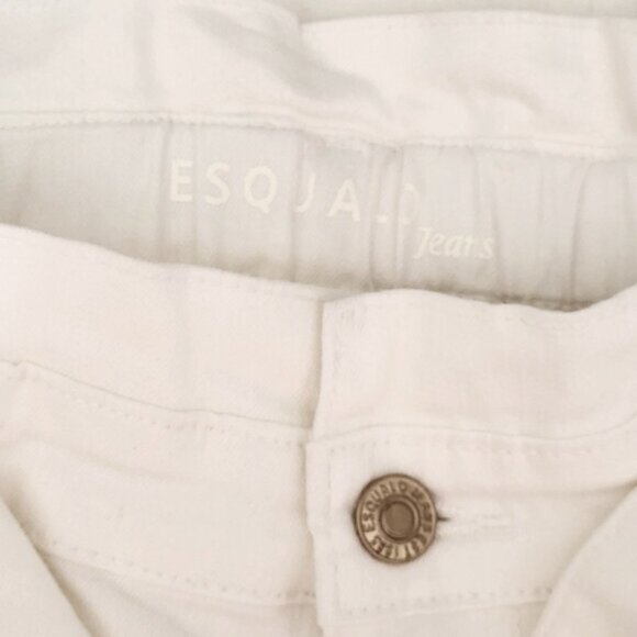 Paper Bag Mom Jeans Belted White Denim Esqualo Size 12 - Picture 8 of 13